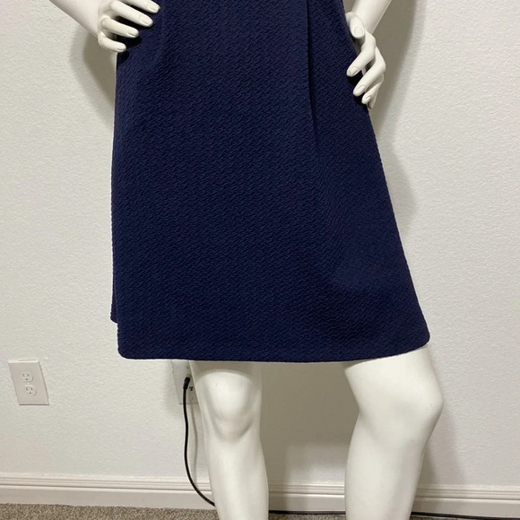 THML NWT Navy Blue Ruffled Shoulder Scoop Neck Mini Dress Size Medium - Picture 6 of 6